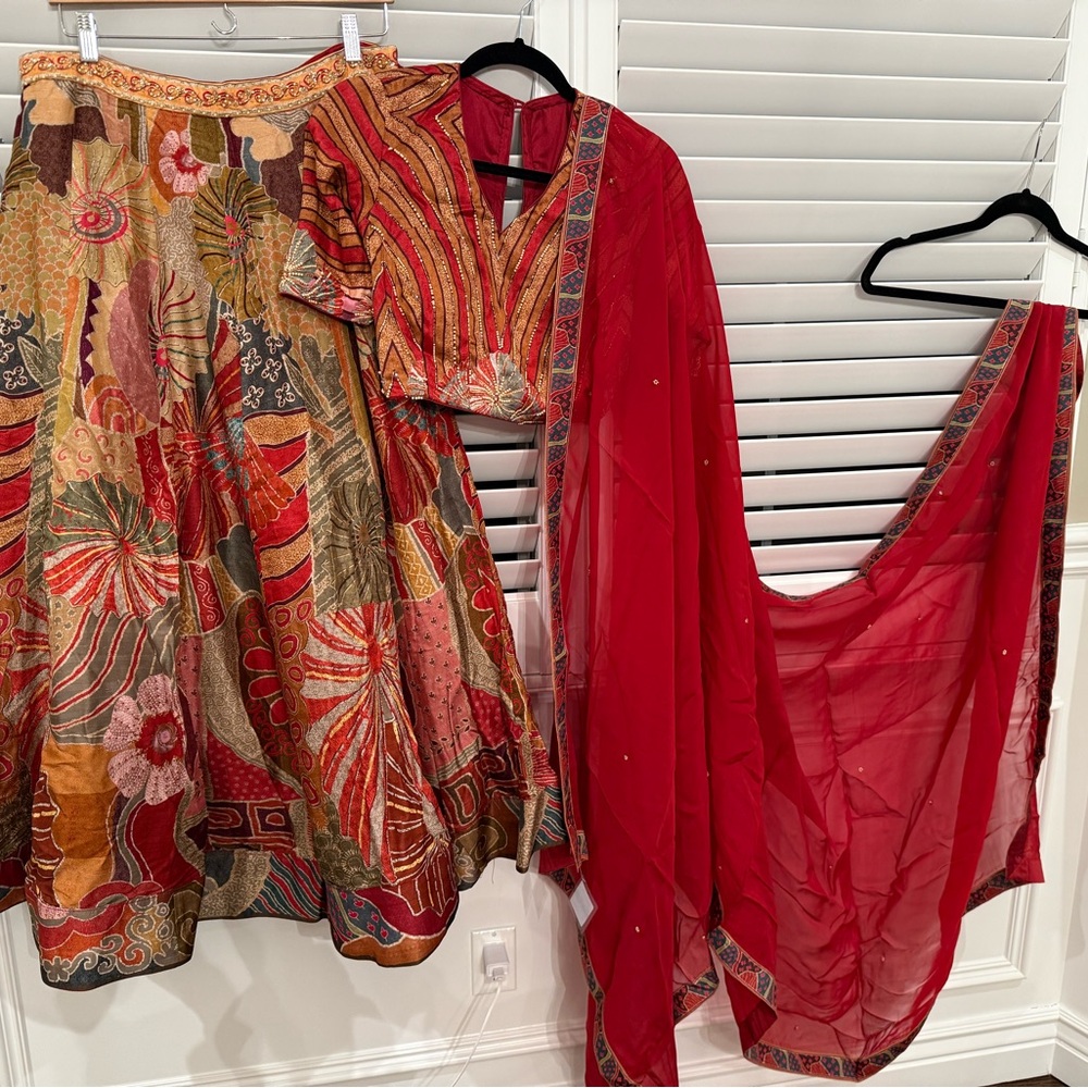 Beautiful brand new red printed lengha